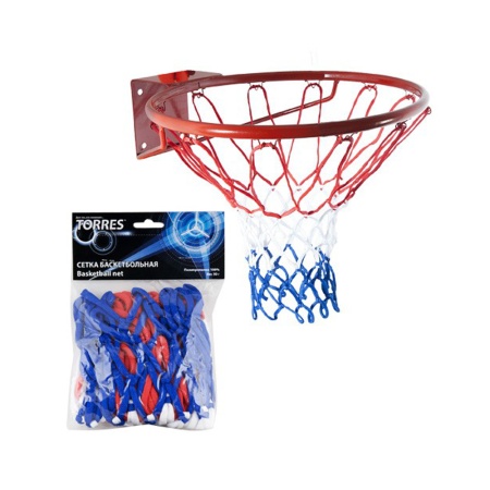 Купить Сетка баскетбольная Torres, нить 4 мм, бело-сине-красная в Шарыпове 